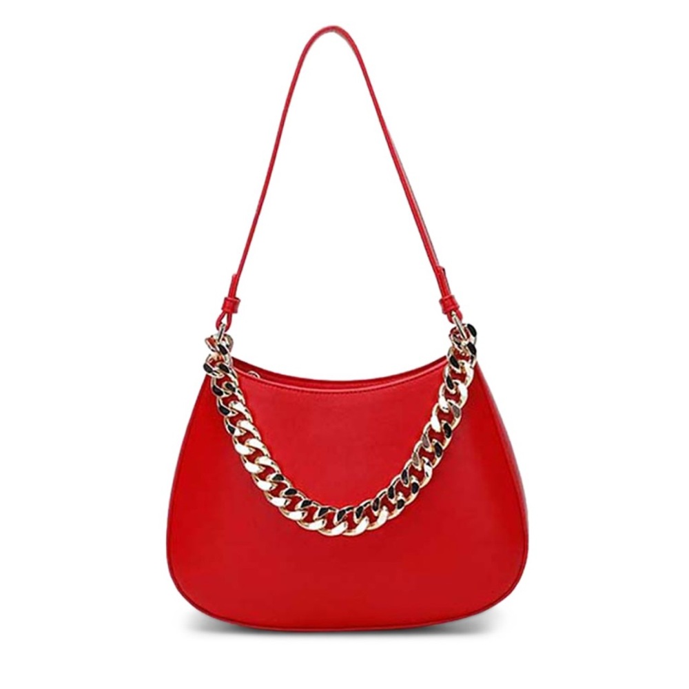 Bloomingdale's Red Shoulder Bag with Gold Chain